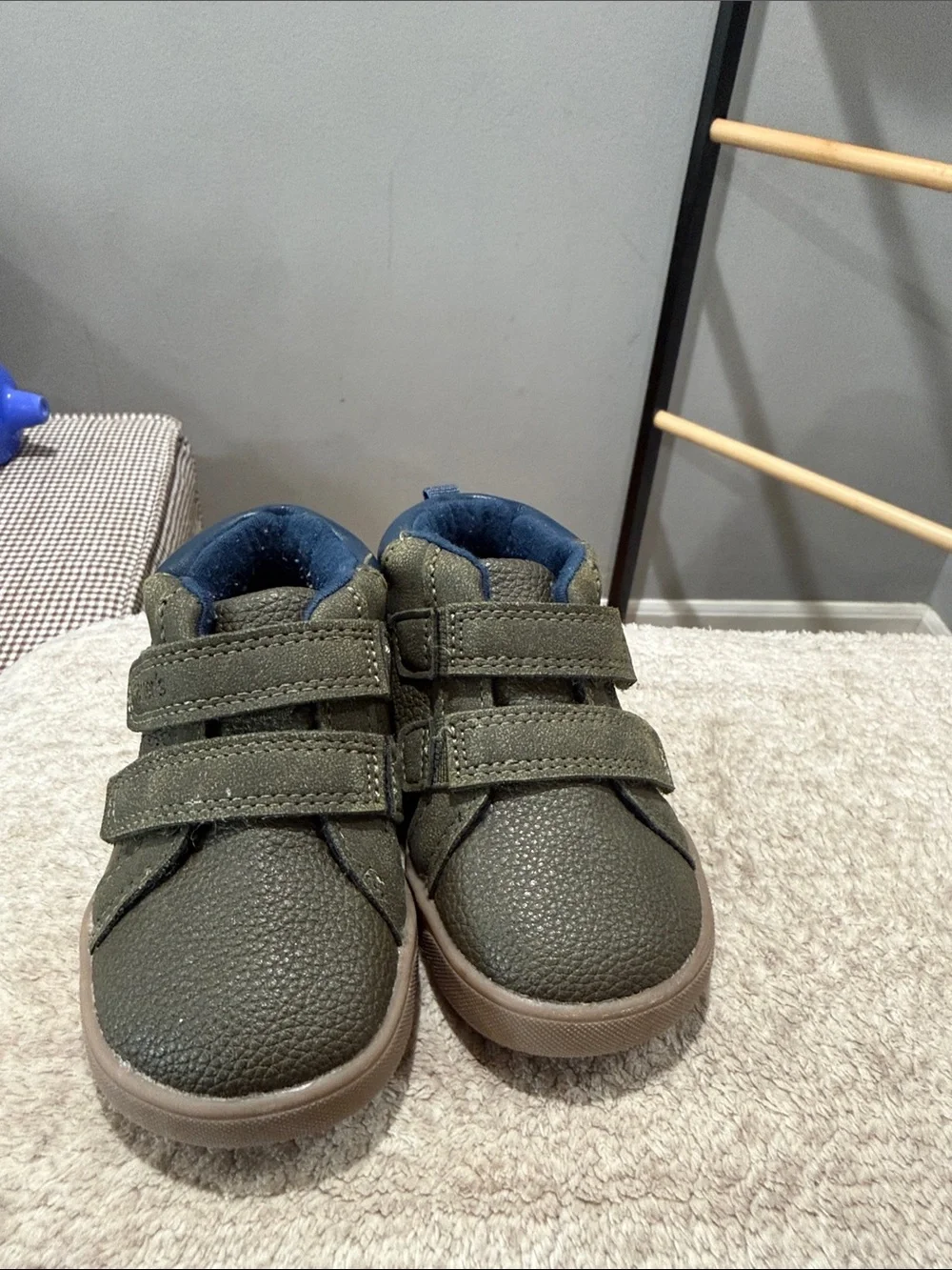 Kids Carters Olive Green High-Top Sneakers with Navy Accent
